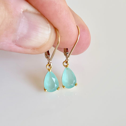 Aqua Chalcedony Tiny Teardrop Earrings