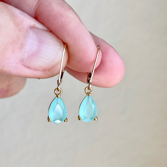 Aqua Chalcedony Tiny Teardrop Earrings