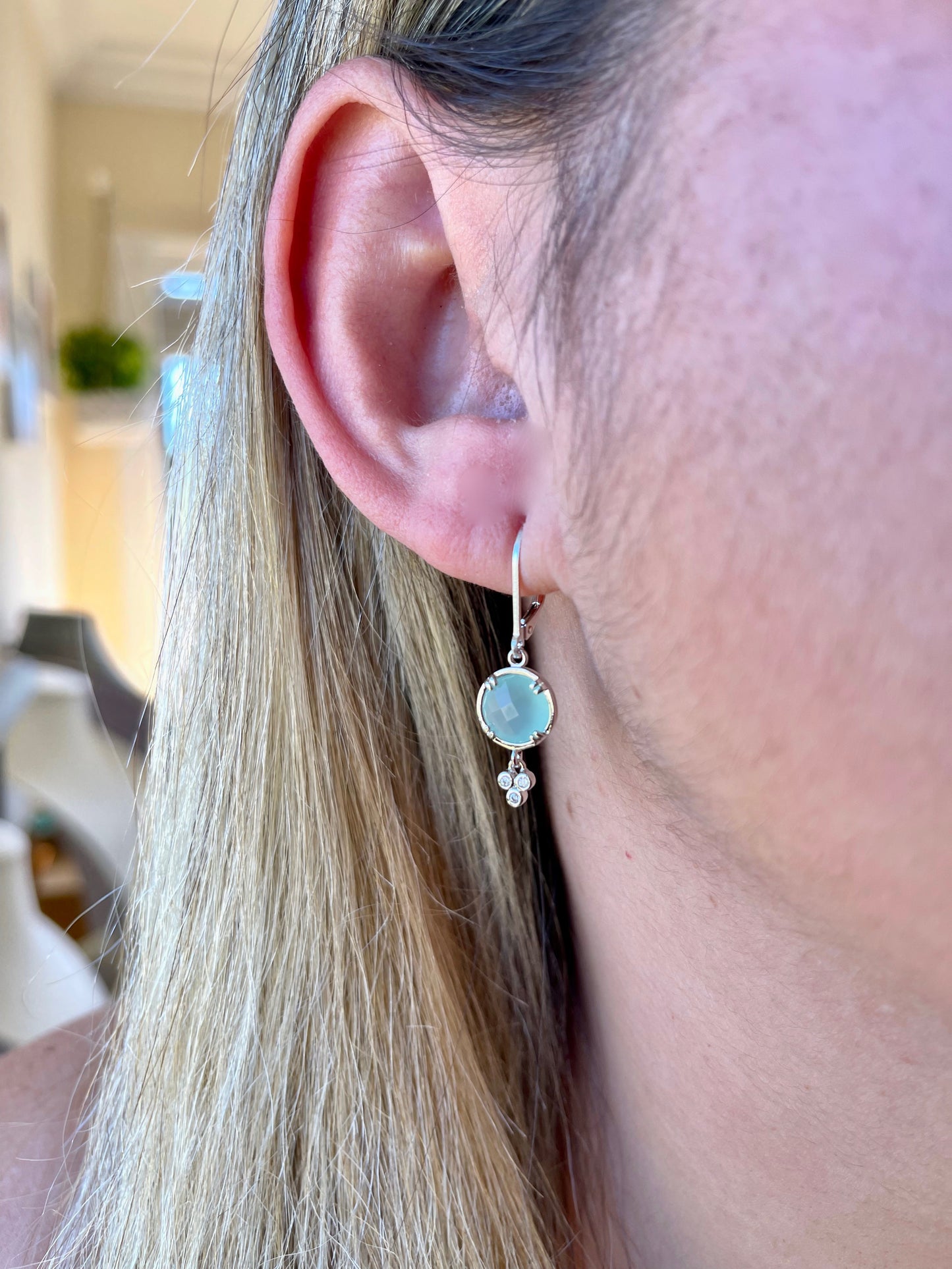 Chalcedony Earrings, Aqua Blue Chalcedony Round Earrings in Gold or Silver, Tiny Turquoise Color Jewelry, Small Summer Earrings for women