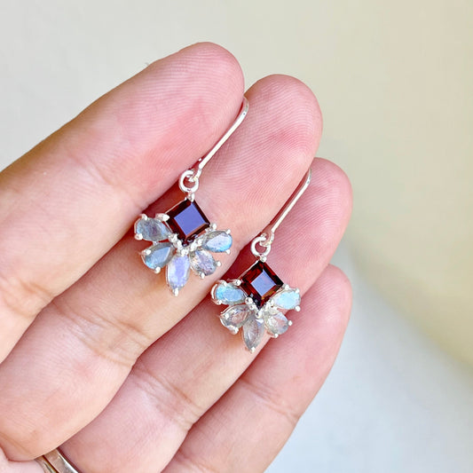 Labradorite and Garnet Flower Earrings