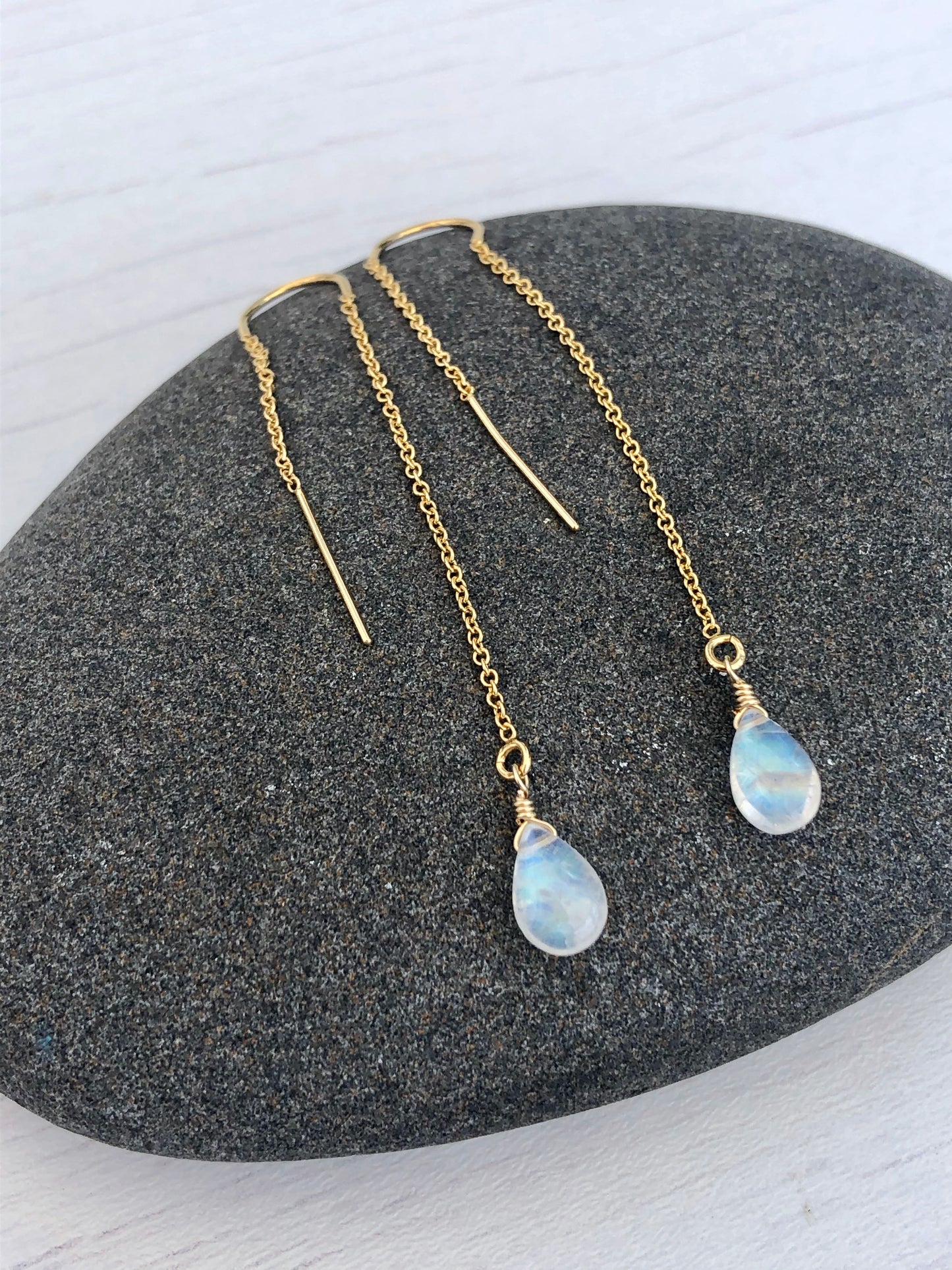 Rainbow Moonstone Threader Earrings