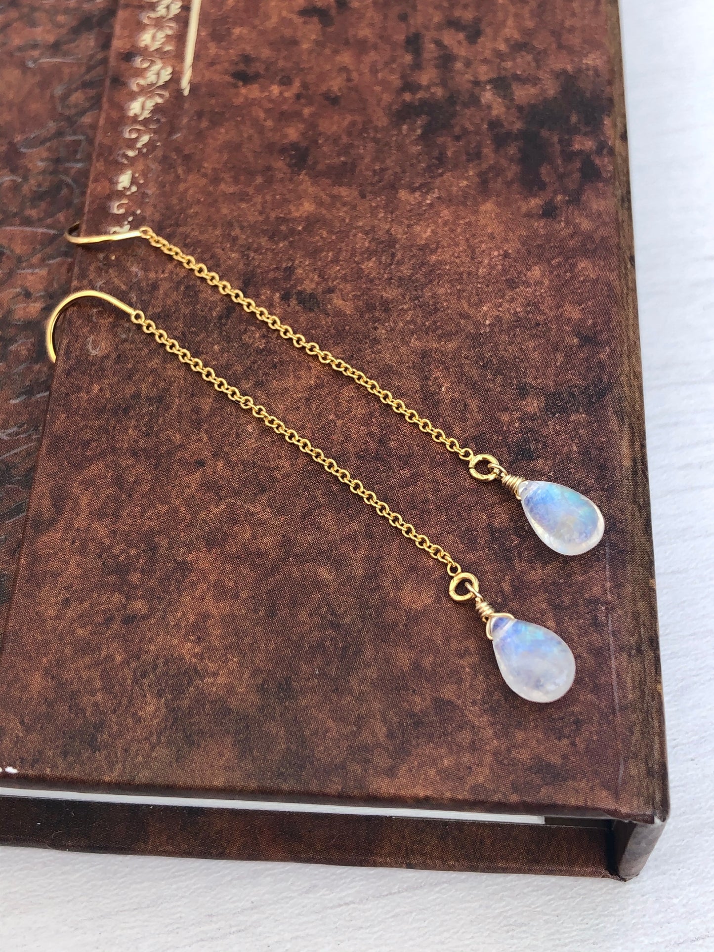Rainbow Moonstone Threader Earrings