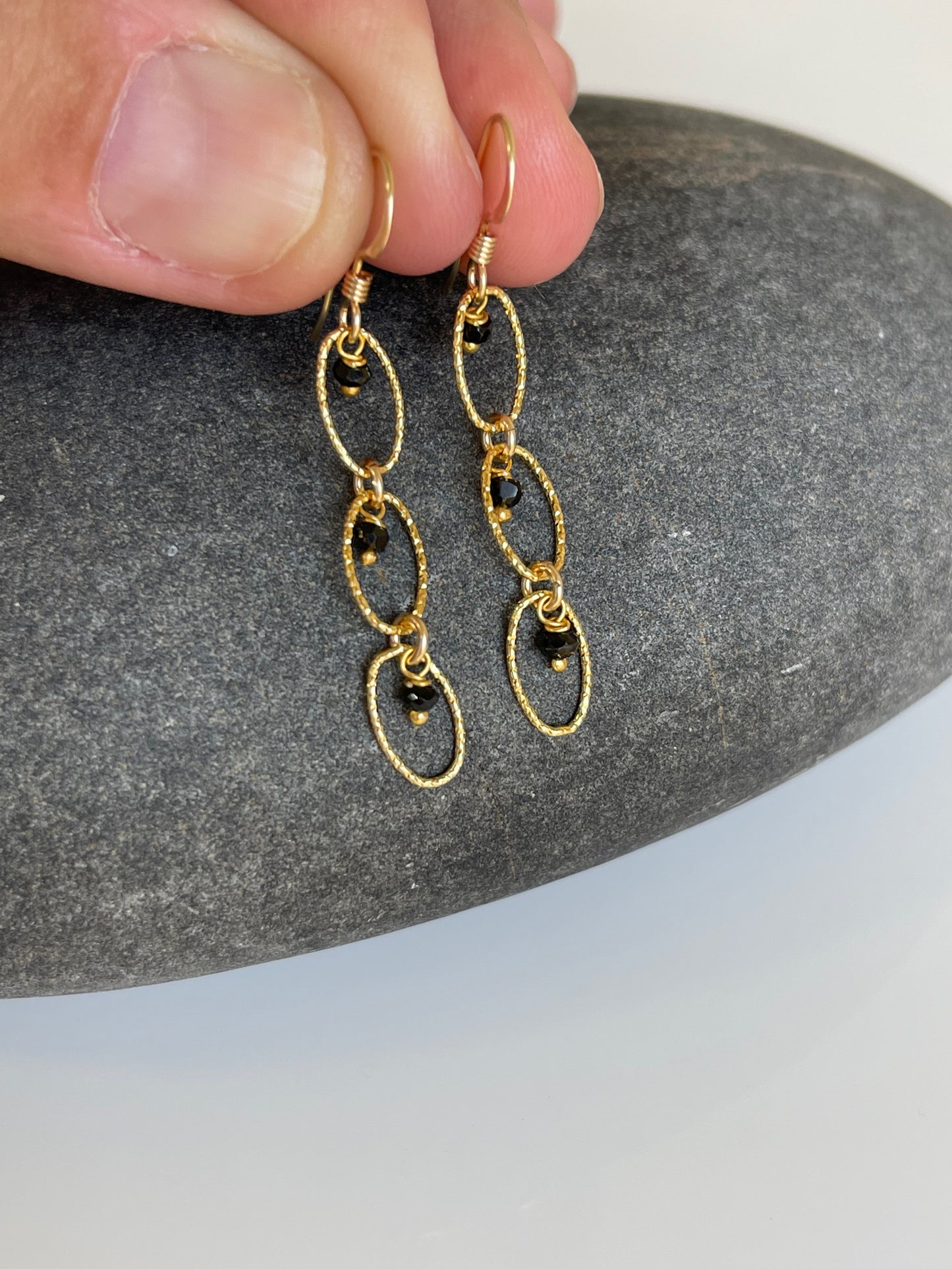 Black Onyx Earrings, Dainty Black Dangle Oval Earrings Gold or Silver, Jet Black Light Weight Minimalist Jewelry, Boho Chic Gift for women