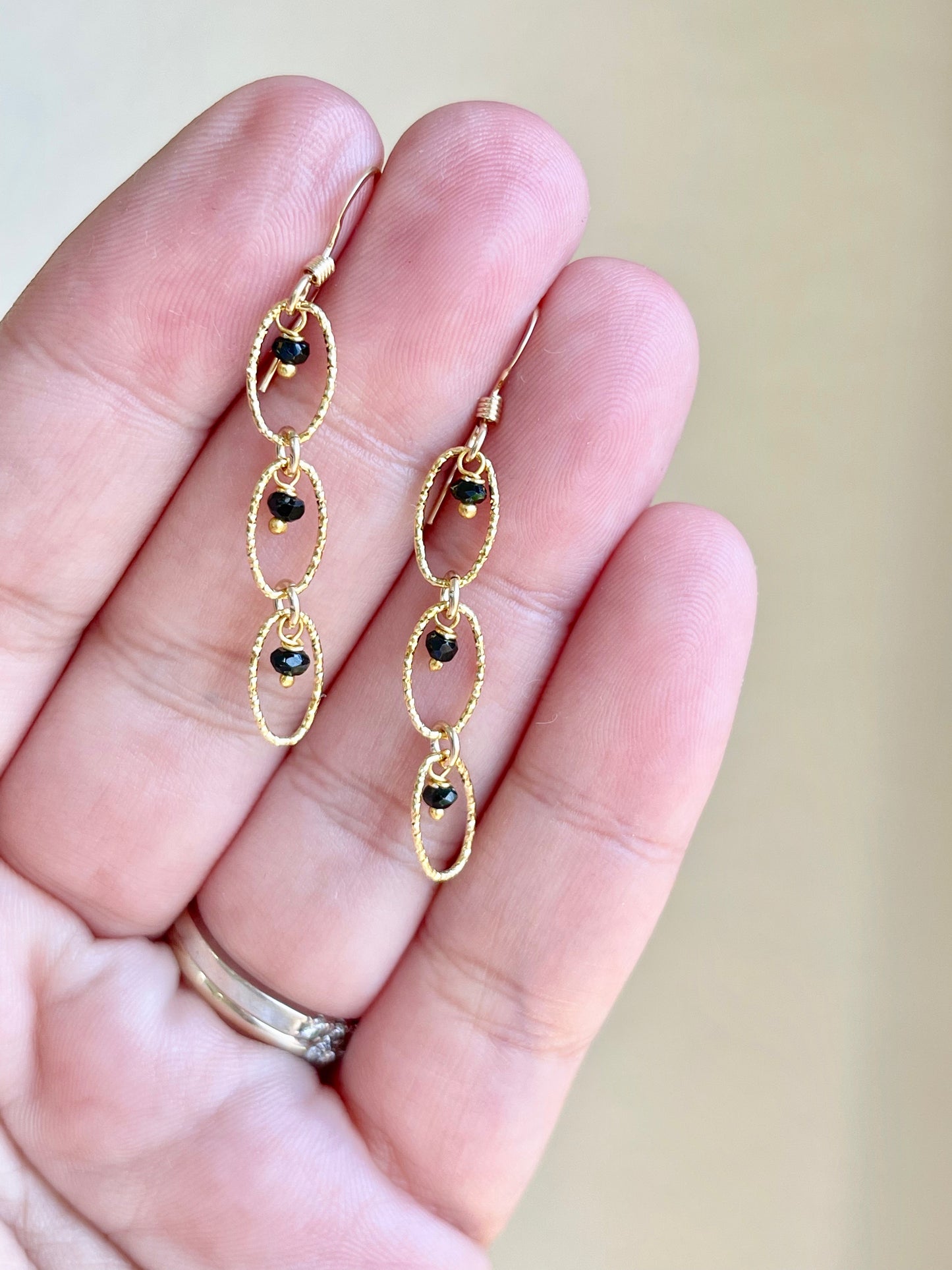 Black Onyx Earrings, Dainty Black Dangle Oval Earrings Gold or Silver, Jet Black Light Weight Minimalist Jewelry, Boho Chic Gift for women