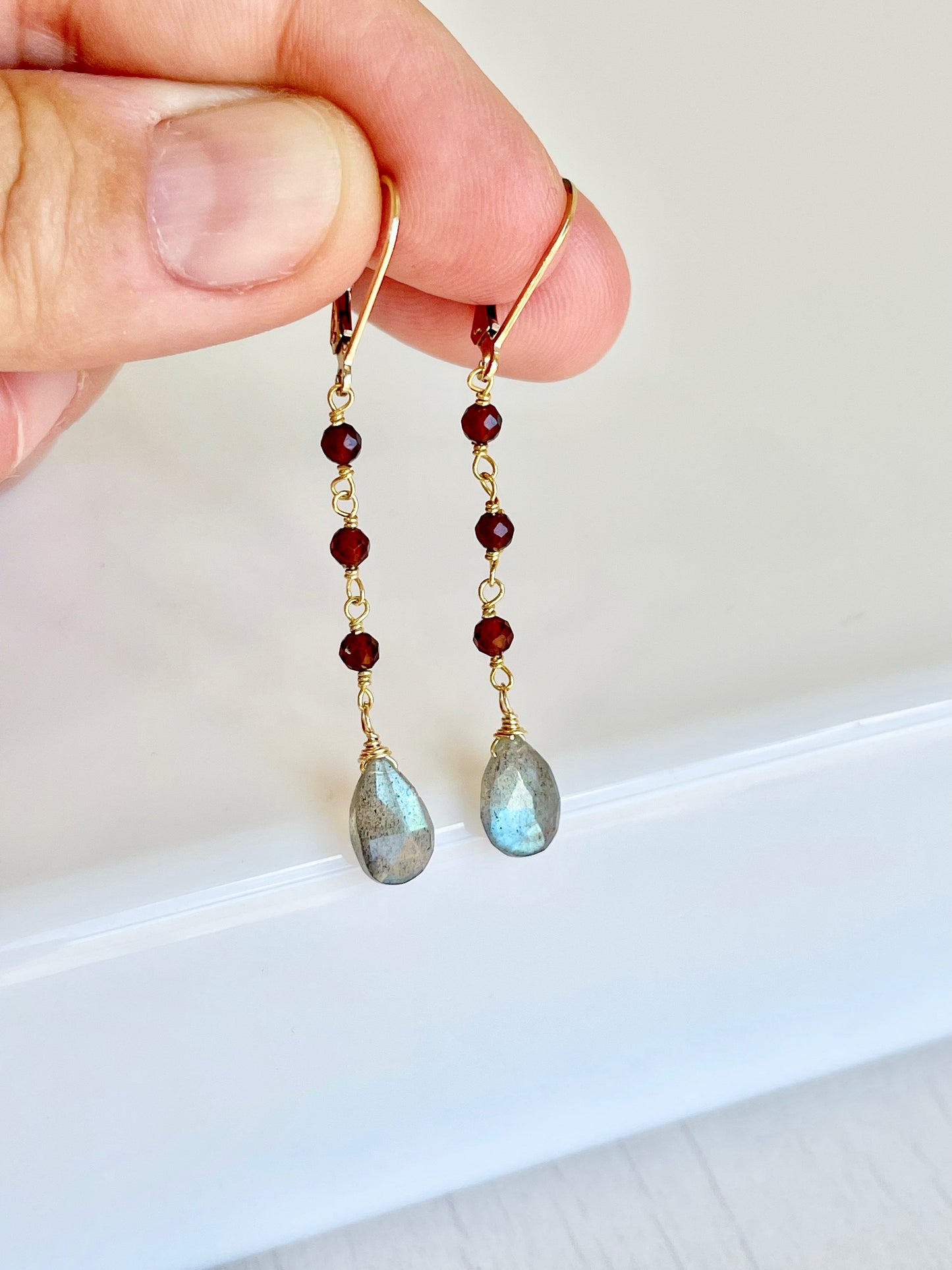 Labradorite and Garnet Earrings