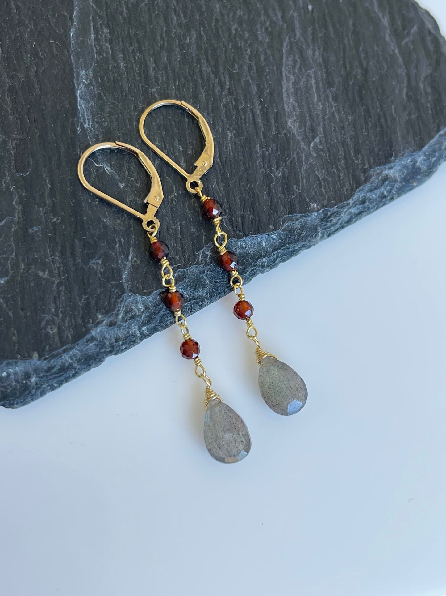 Labradorite and Garnet Earrings