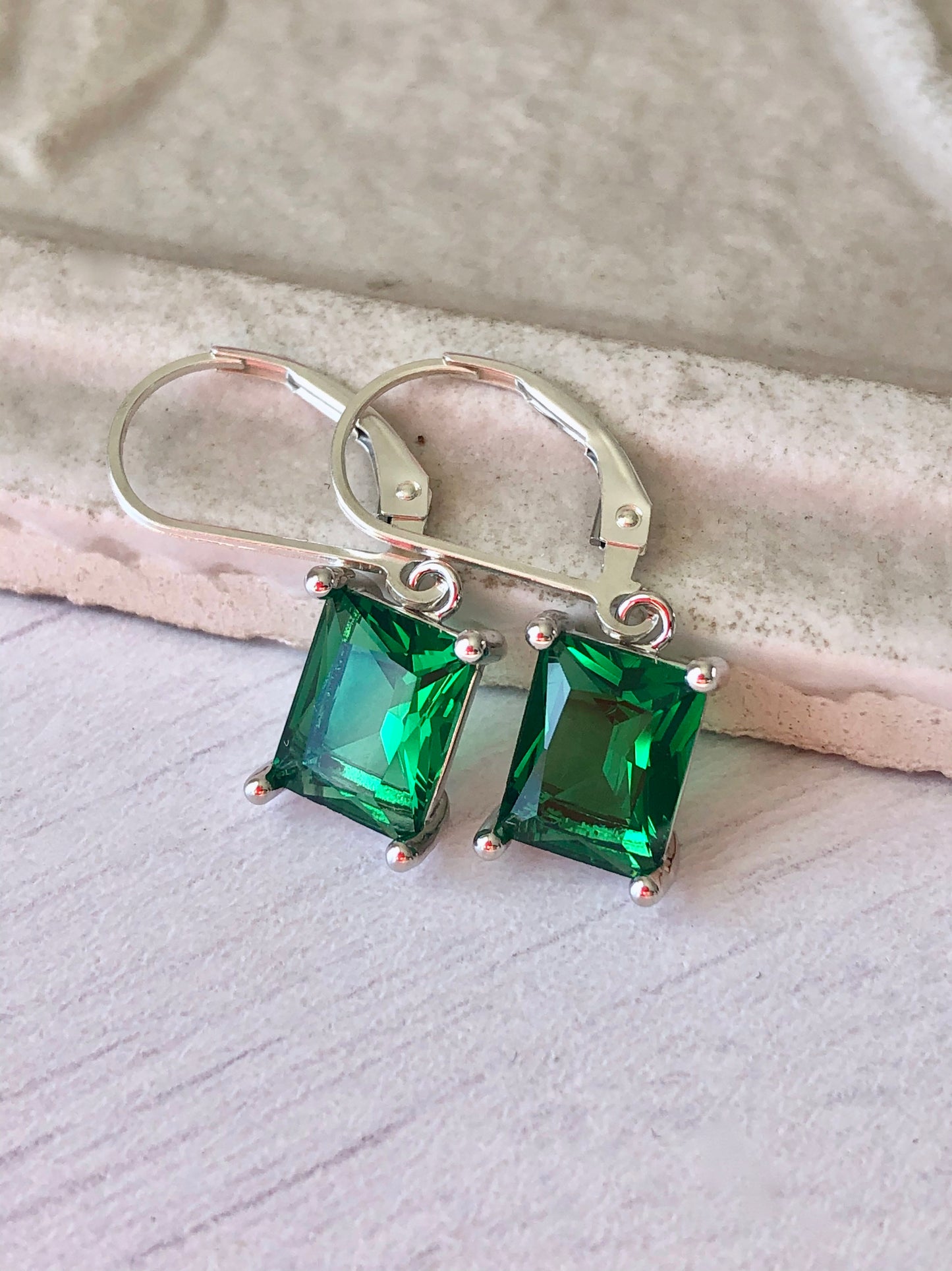 Emerald Quartz Baguette Earrings