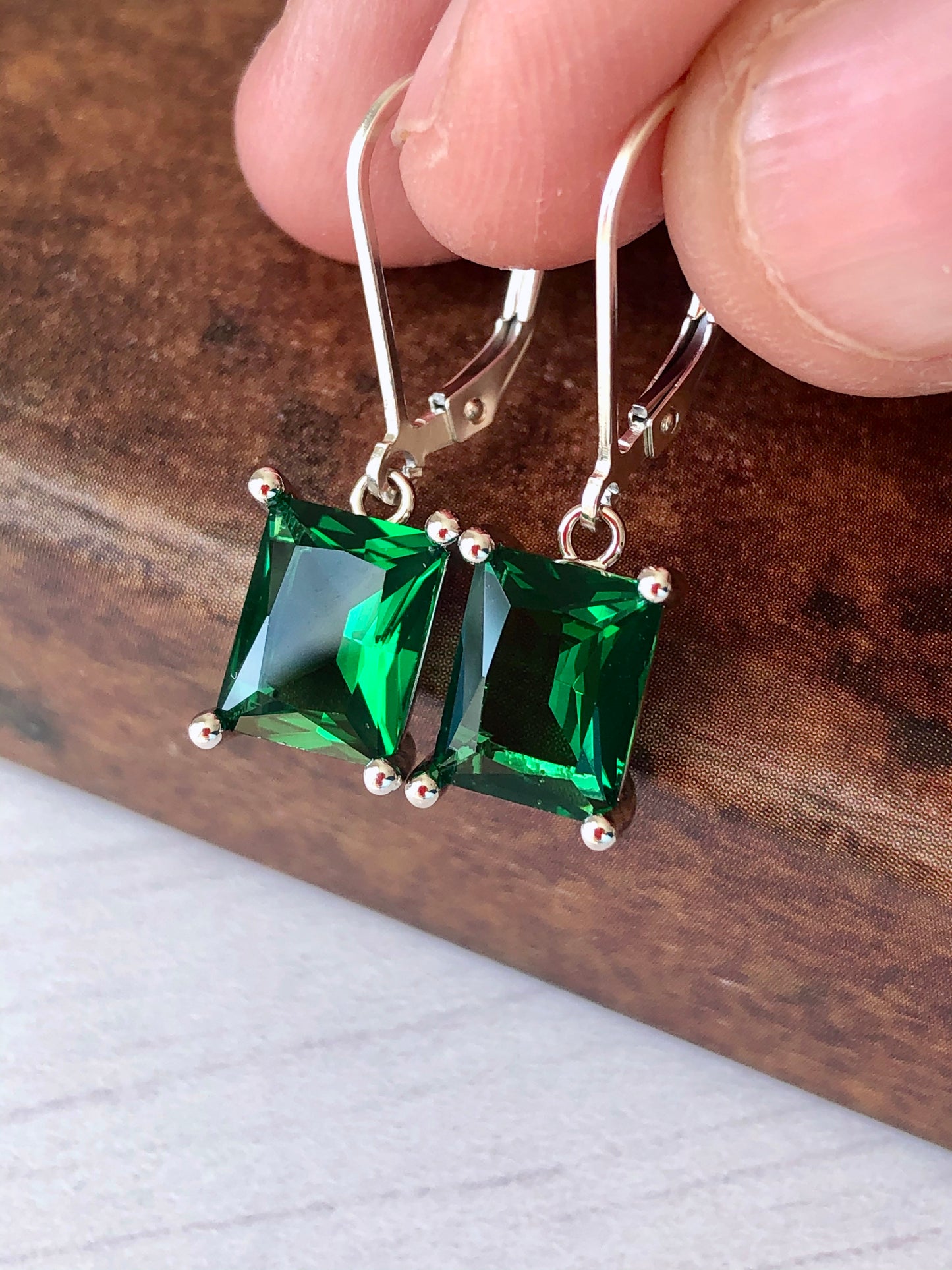 Emerald Quartz Baguette Earrings