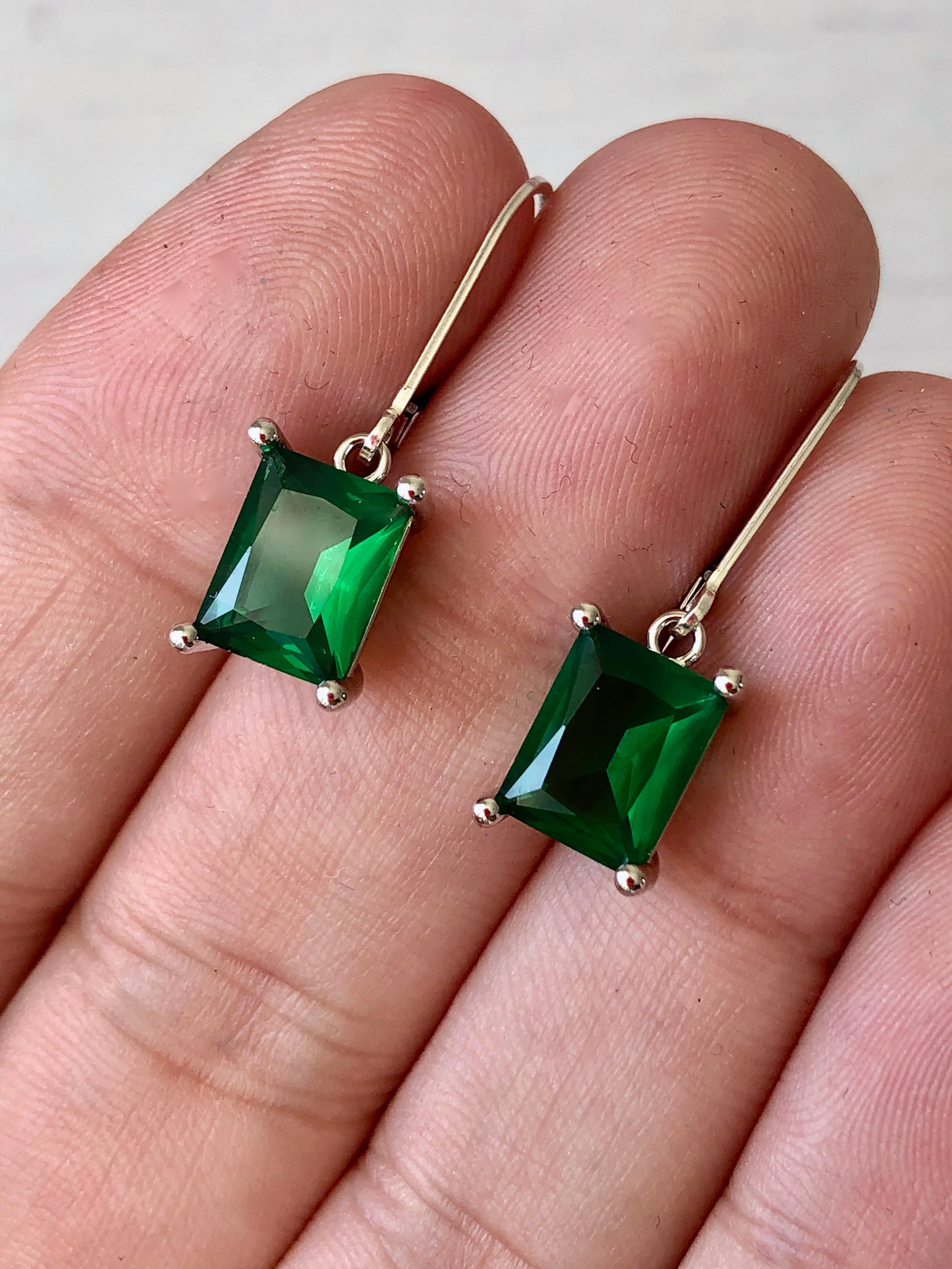 Emerald Quartz Baguette Earrings