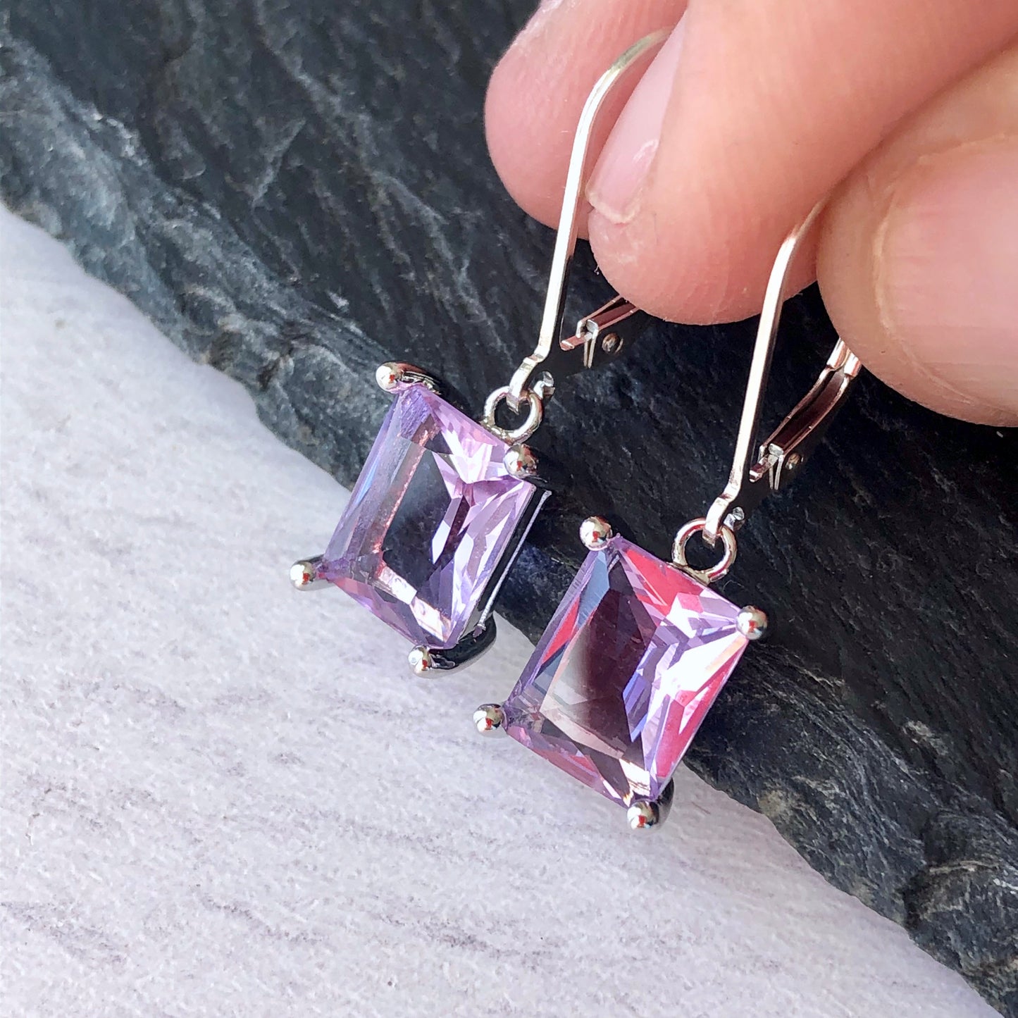 Lavender Baguette Earrings