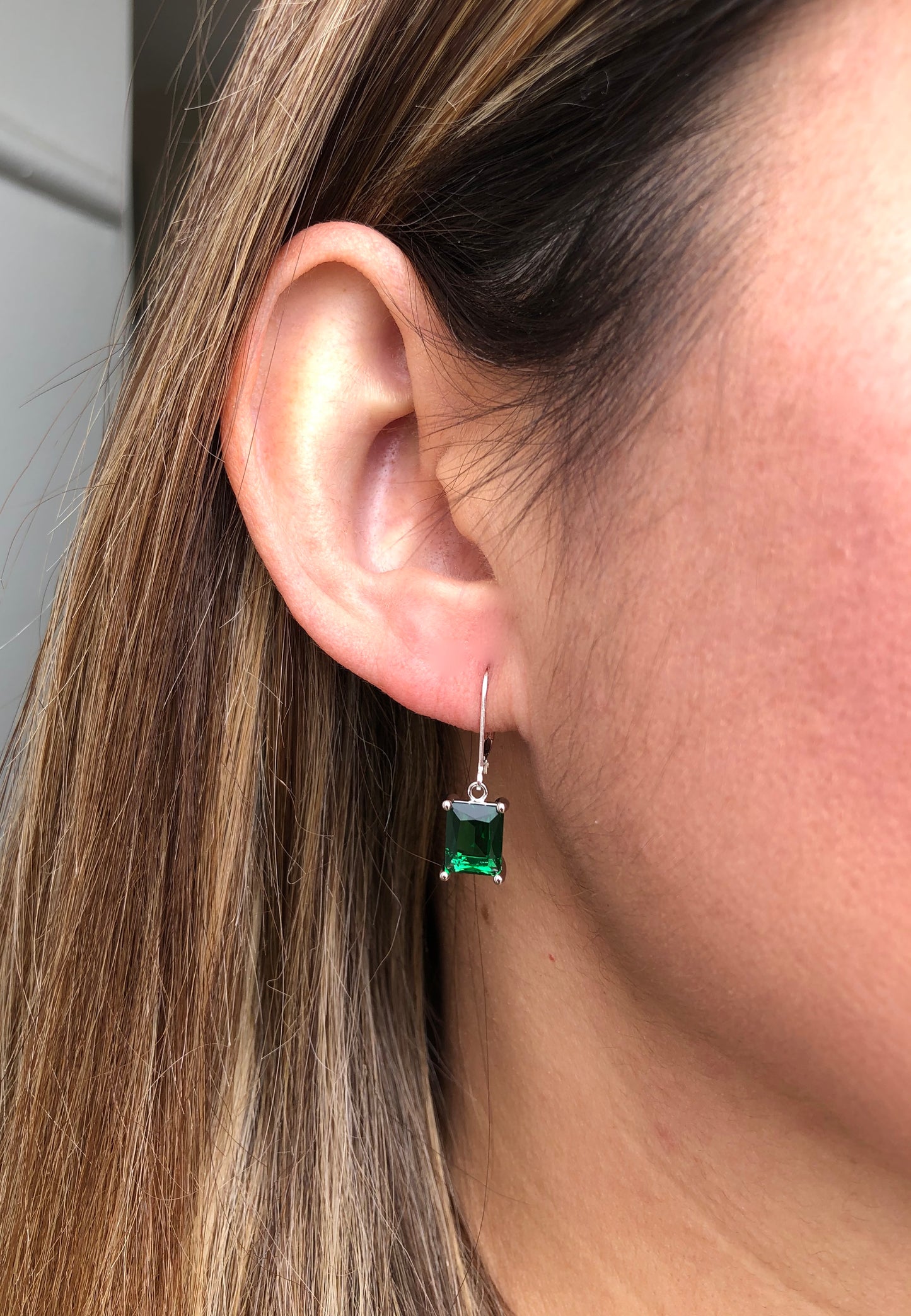 Emerald Quartz Baguette Earrings