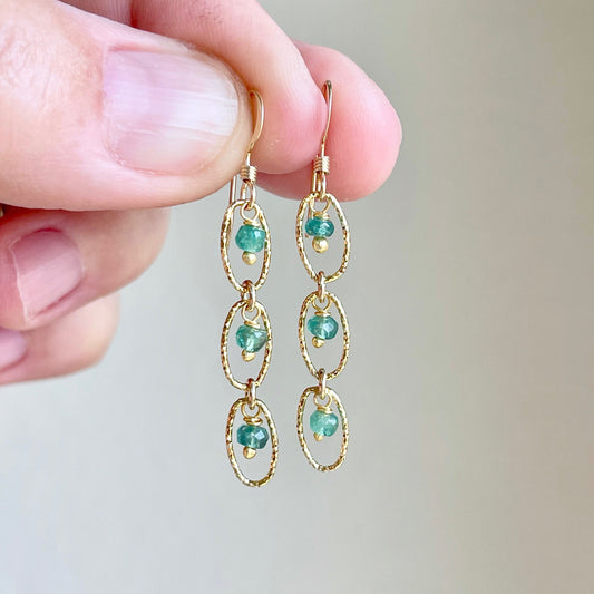 Emerald Earrings, May Birthstone, Dainty Green Dangle Earrings