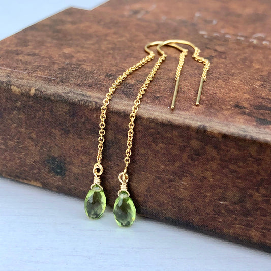 Peridot Threader Earrings- August Birthstone