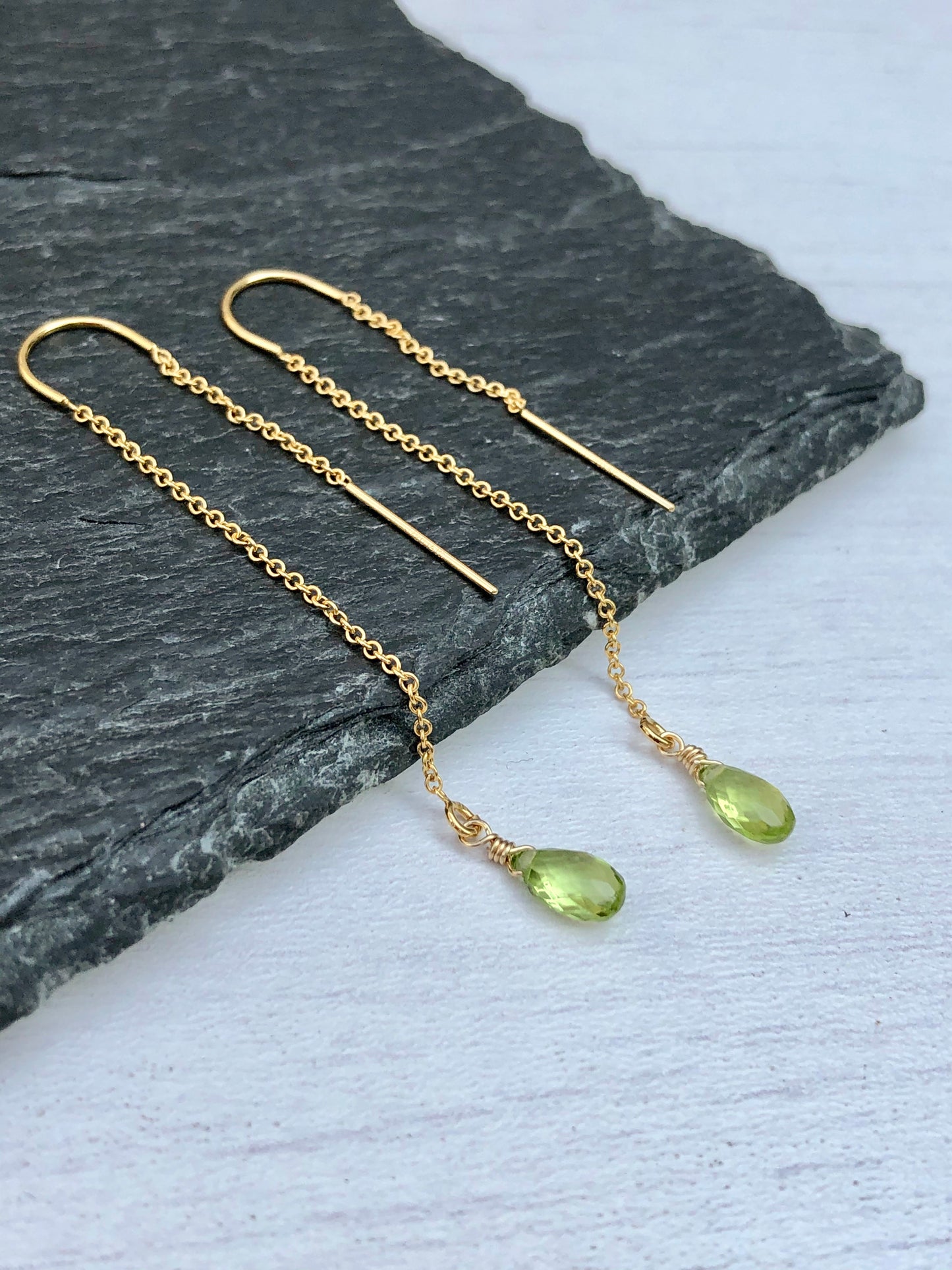 Peridot Threader Earrings- August Birthstone