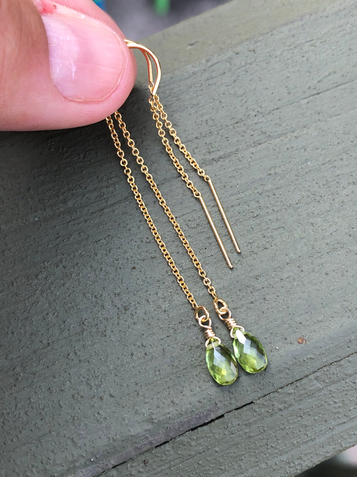 Peridot Threader Earrings- August Birthstone