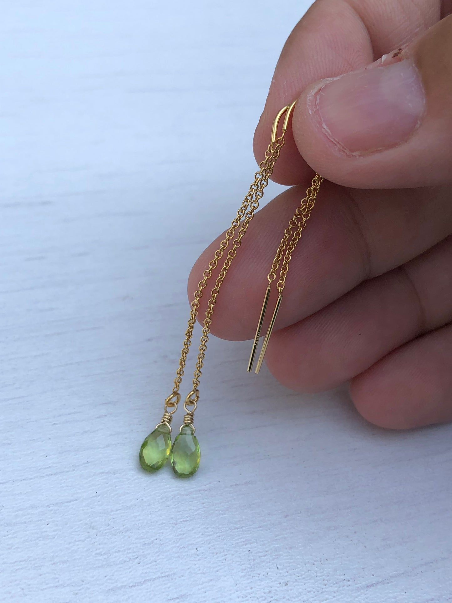 Peridot Threader Earrings- August Birthstone
