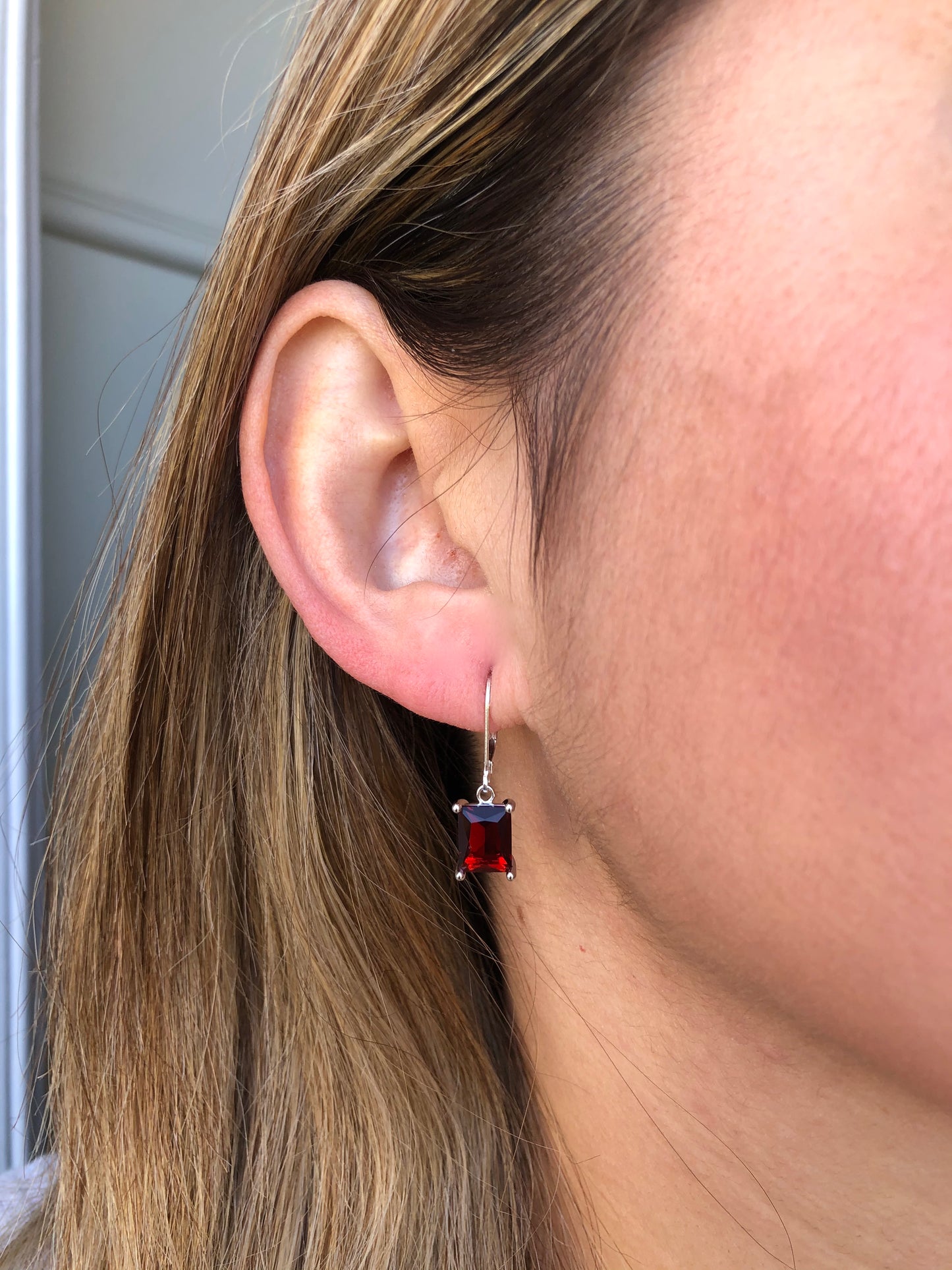 Garnet Emerald Cut Earrings- January Birthstone