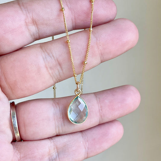 Green Amethyst Teardrop Bezeled Necklace