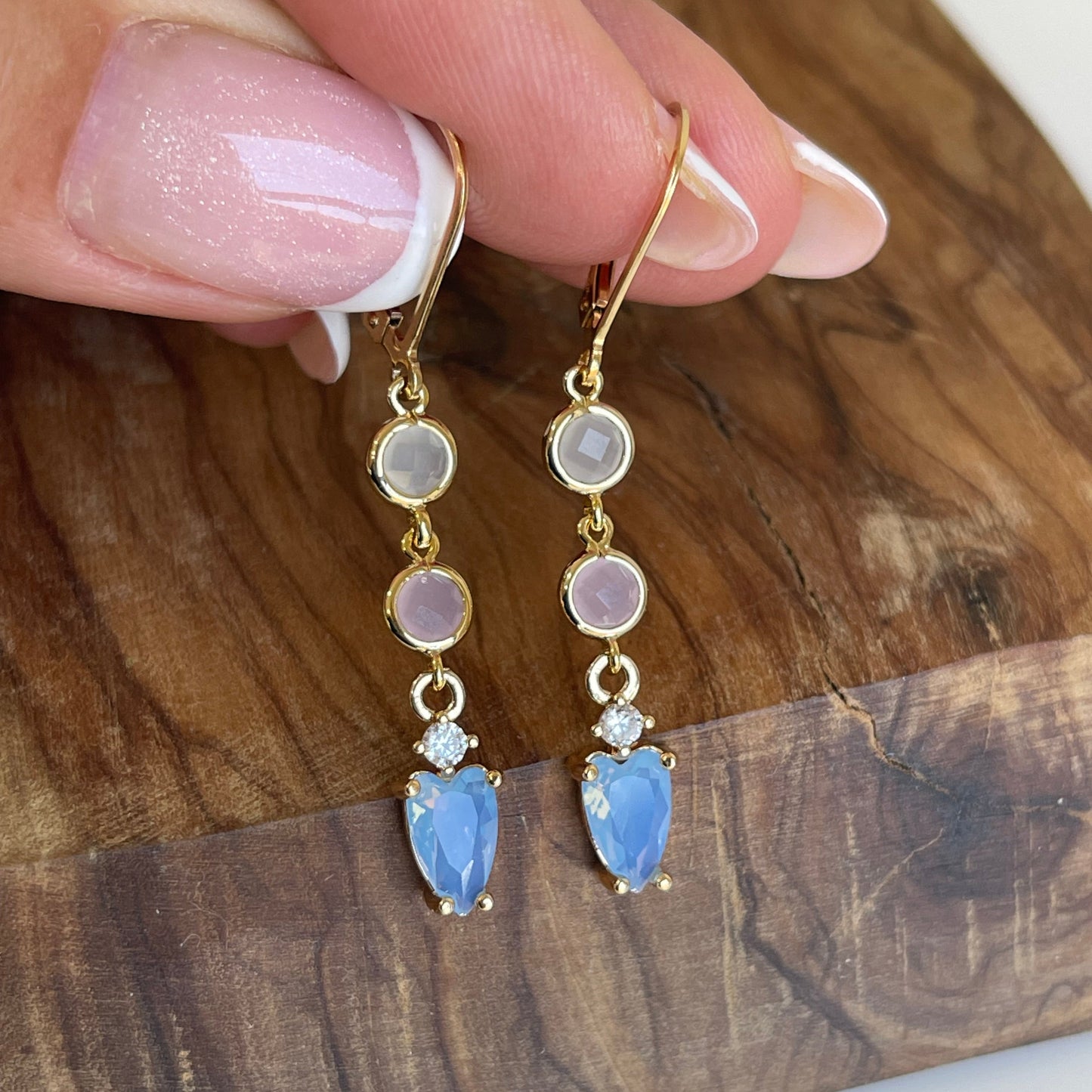 Chalcedony Rose Quartz and Moonstone Elongated Earrings