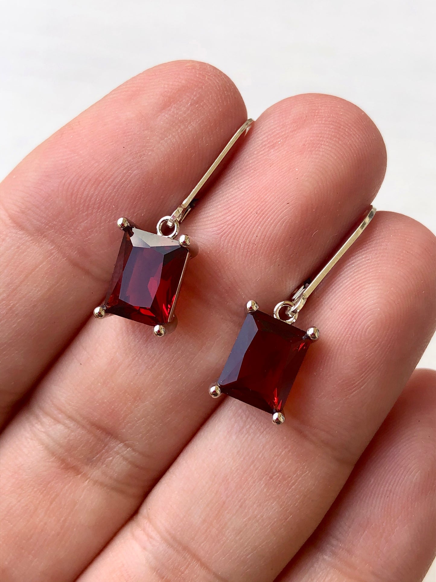 Garnet Emerald Cut Earrings- January Birthstone