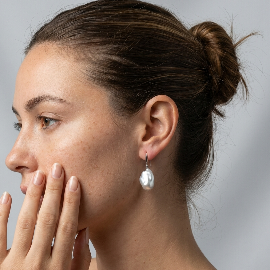 Baroque Gray Pearl Drop Earrings in Sterling Silver