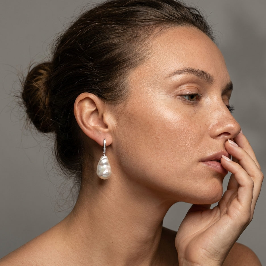 Baroque White Pearl Drop Earrings in Sterling Silver