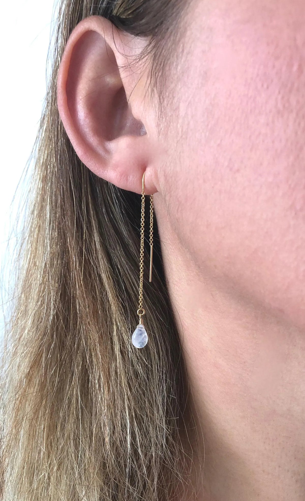 Rainbow Moonstone Threader Earrings