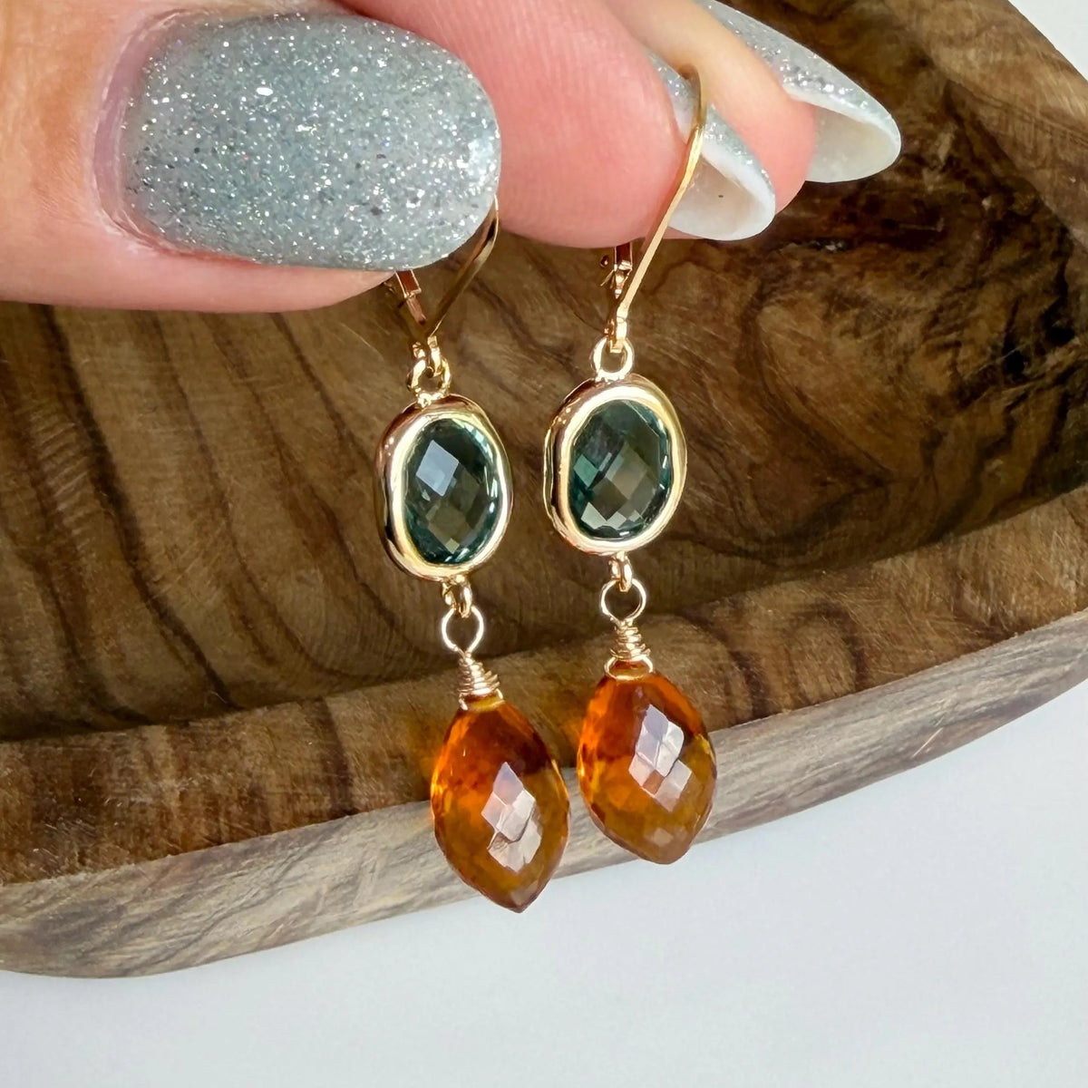Green Topaz and Golden Citrine Statement Earrings