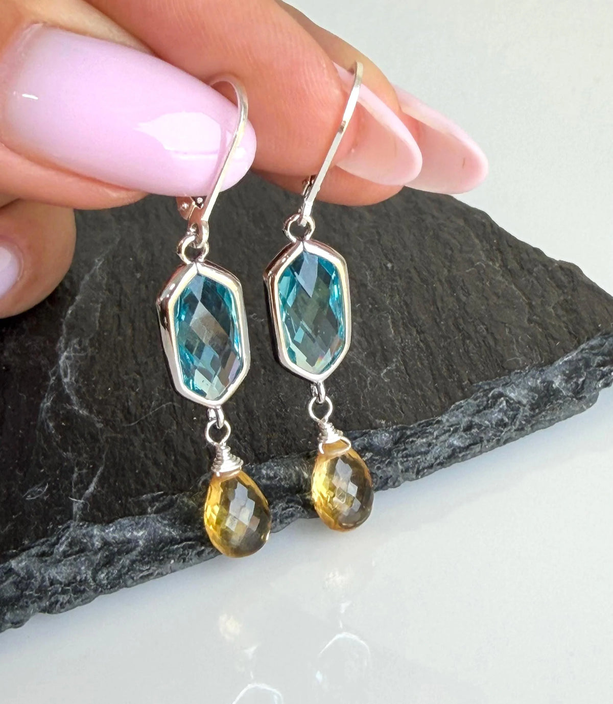 Citrine and Blue Topaz Earrings