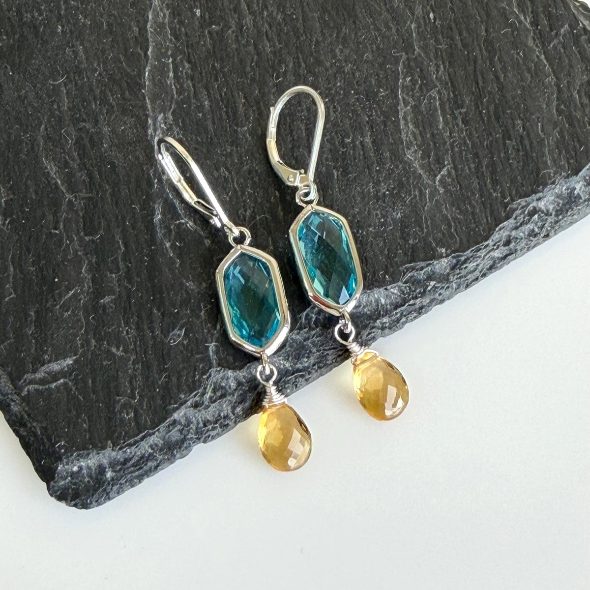 Citrine and Blue Topaz Earrings