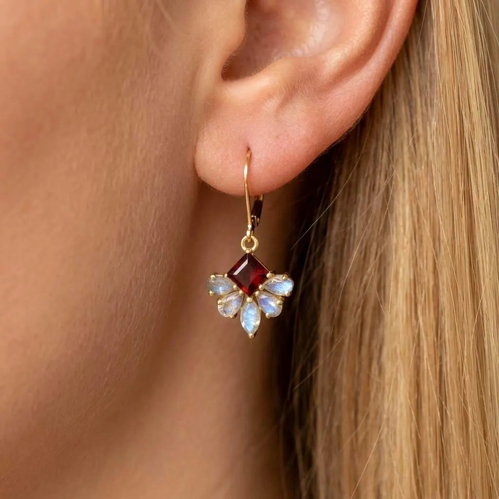 Labradorite and Garnet Flower Earrings