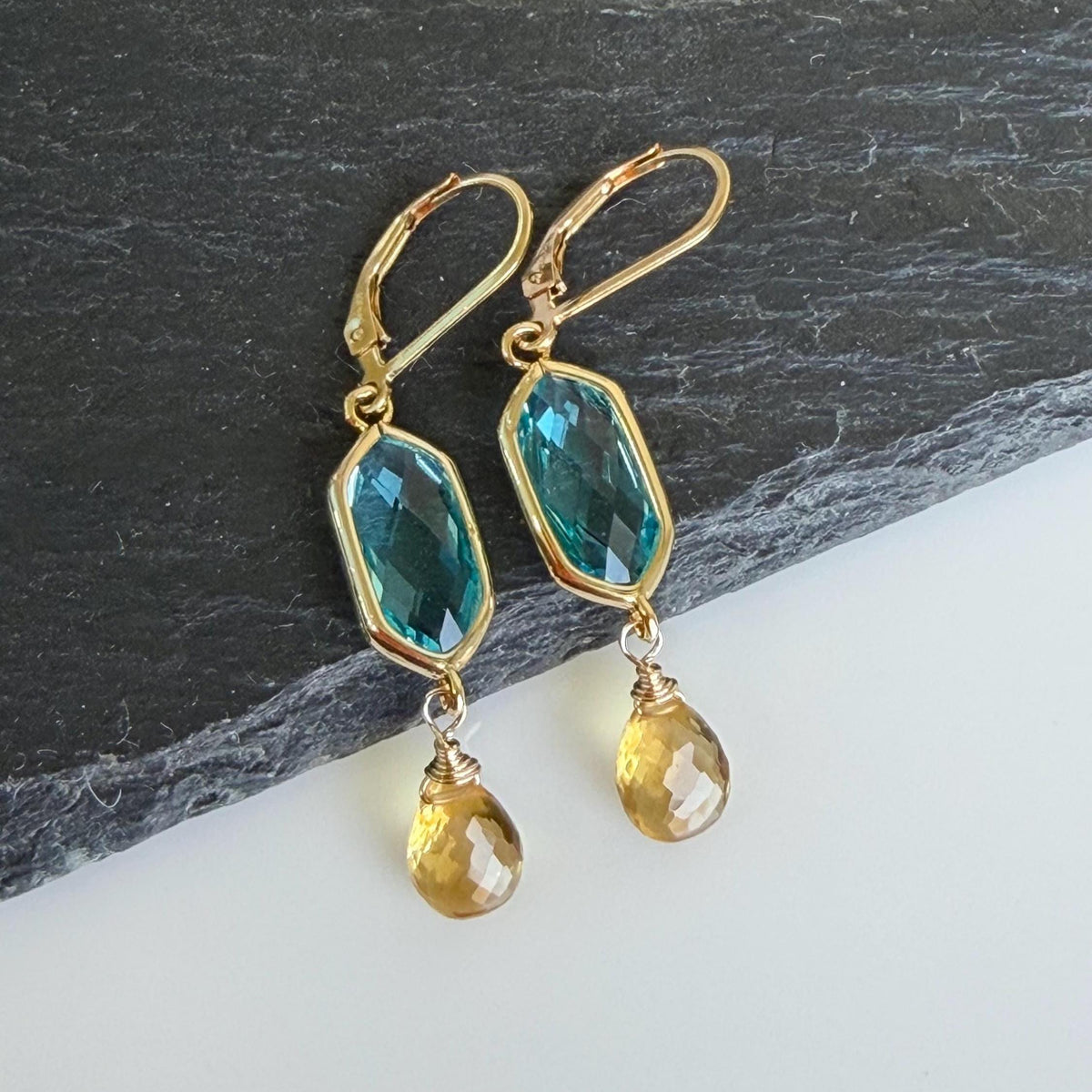 Citrine and Blue Topaz Earrings