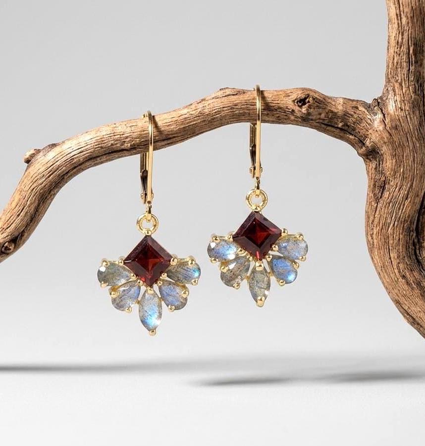 Labradorite and Garnet Flower Earrings