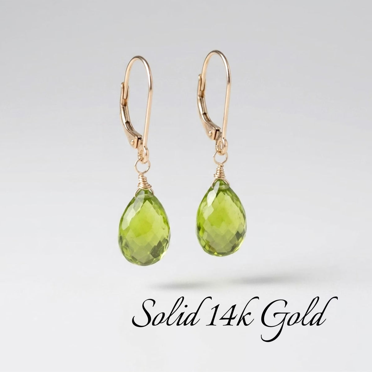 Peridot Teardrop Earrings- Solid 14k Gold August Birthstone
