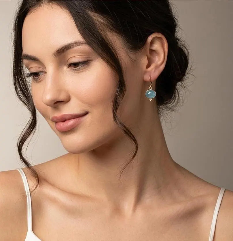 Aquamarine Oval Cabochon Earrings- March Birthstone