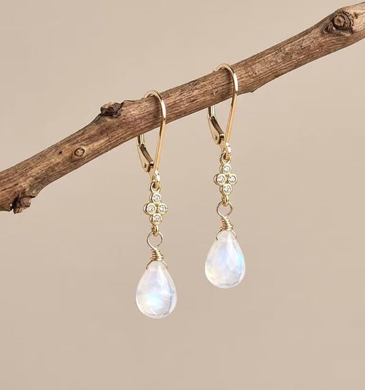 Rainbow Moonstone Teardrop Earrings