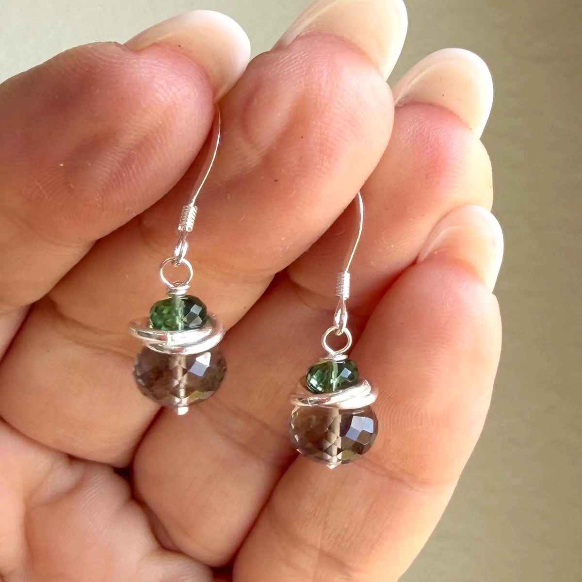 Smokey Topaz and Green Topaz Minimalist Earrings