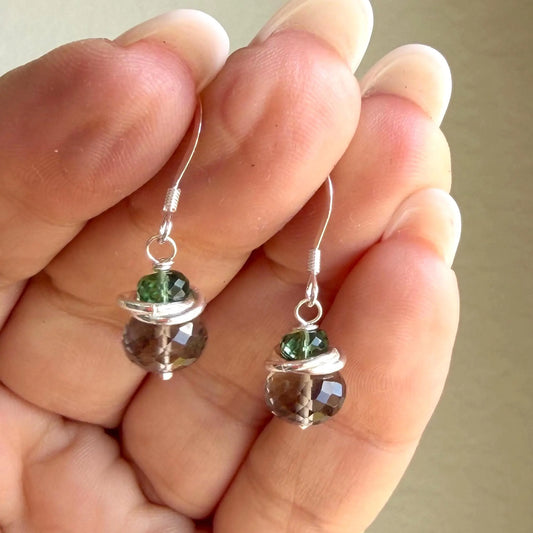Smokey Topaz and Green Topaz Minimalist Earrings