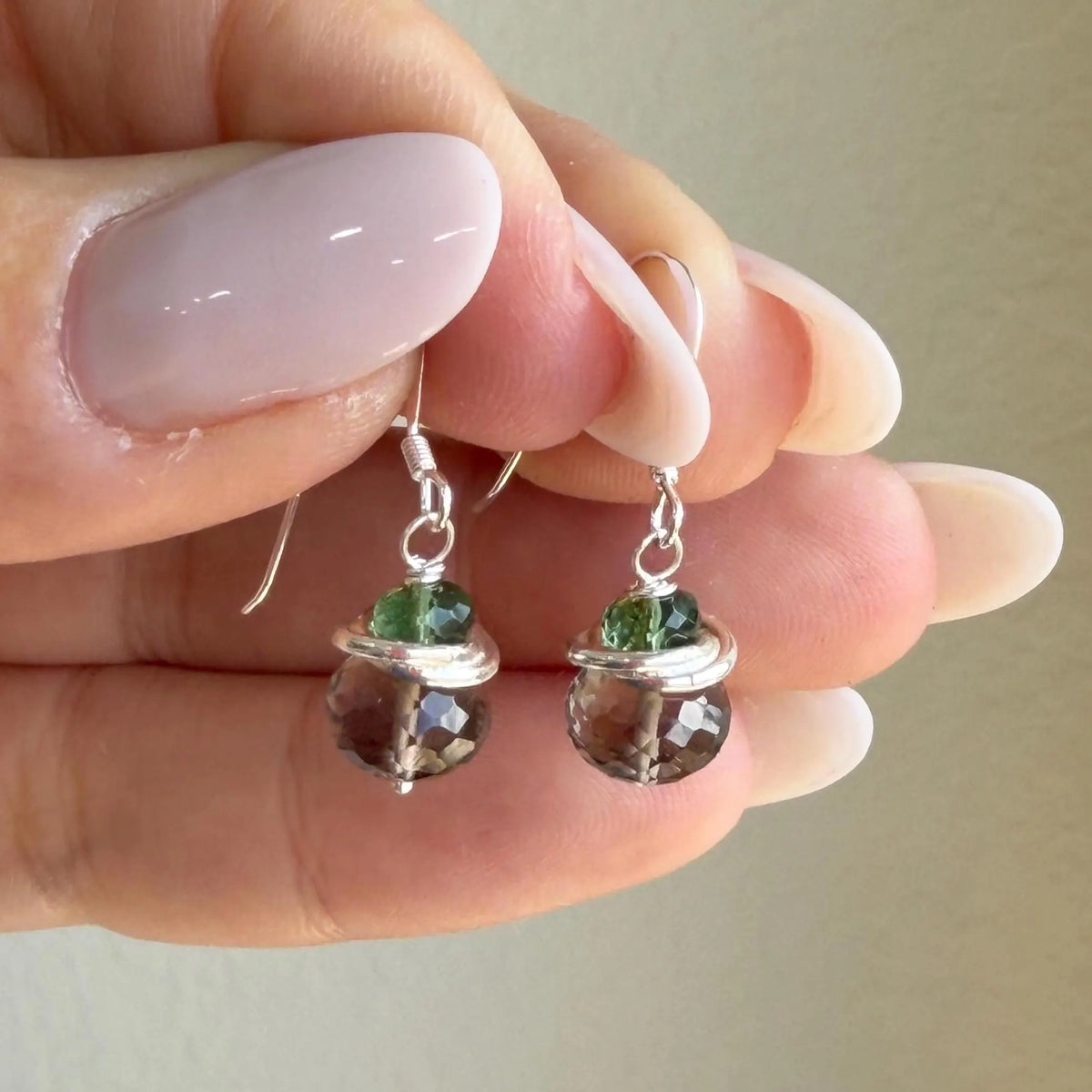 Smokey Topaz and Green Topaz Minimalist Earrings