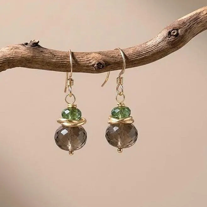 Smokey Topaz and Green Topaz Minimalist Earrings