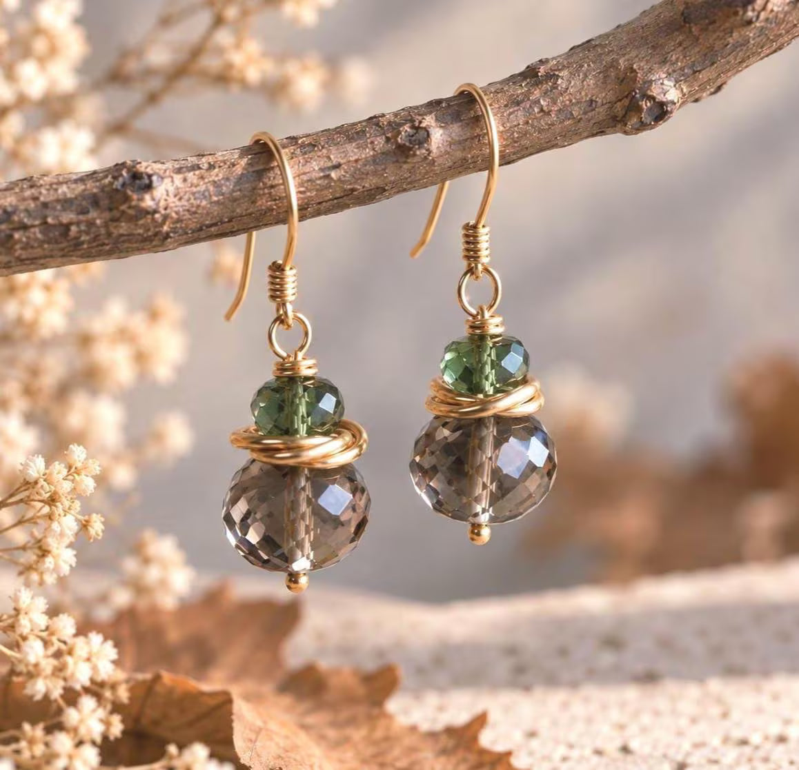 Smokey Topaz and Green Topaz Minimalist Earrings