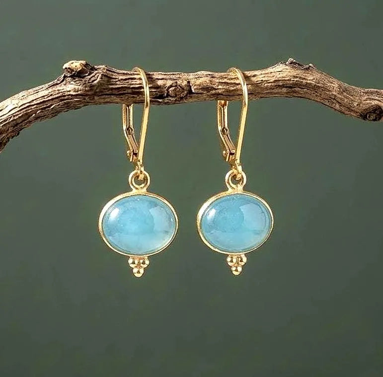 Aquamarine Oval Cabochon Earrings- March Birthstone