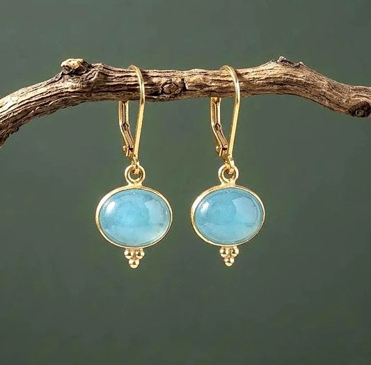 Aquamarine Oval Cabochon Earrings- March Birthstone