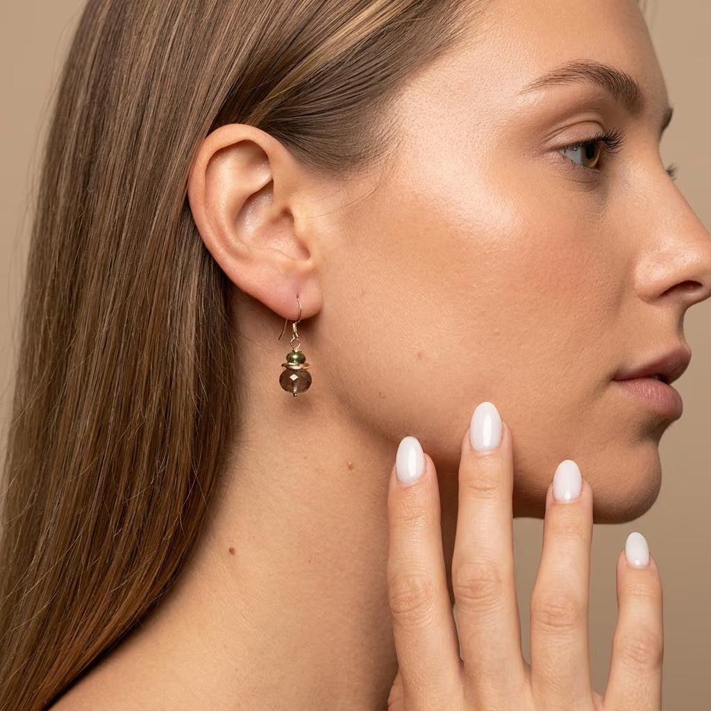 Smokey Topaz and Green Topaz Minimalist Earrings