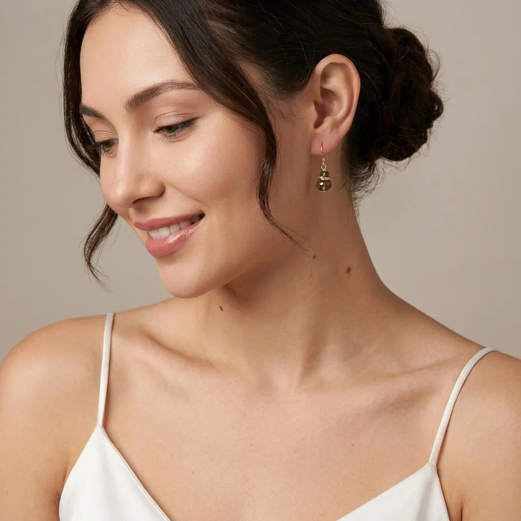 Smokey Topaz and Green Topaz Minimalist Earrings
