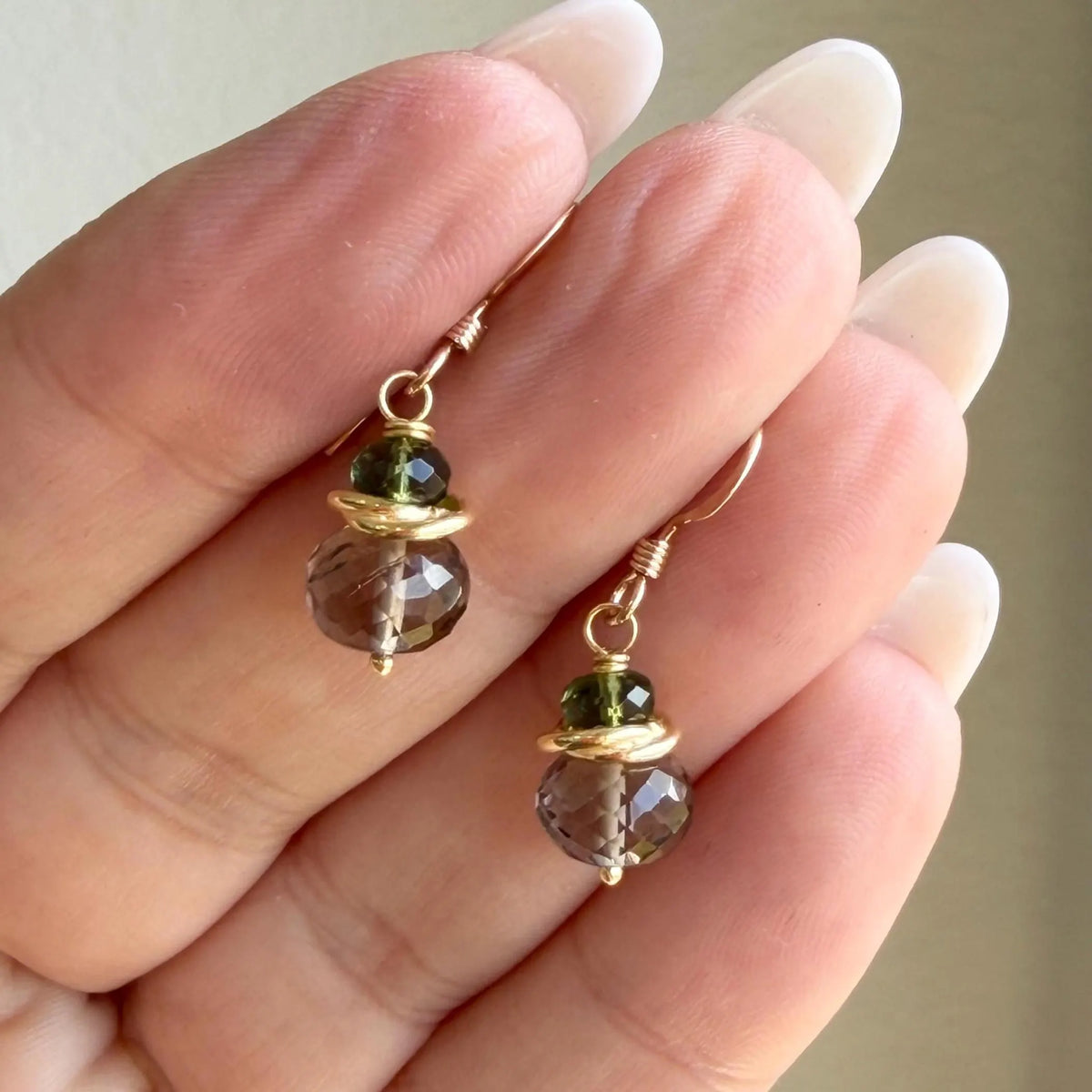 Smokey Topaz and Green Topaz Minimalist Earrings