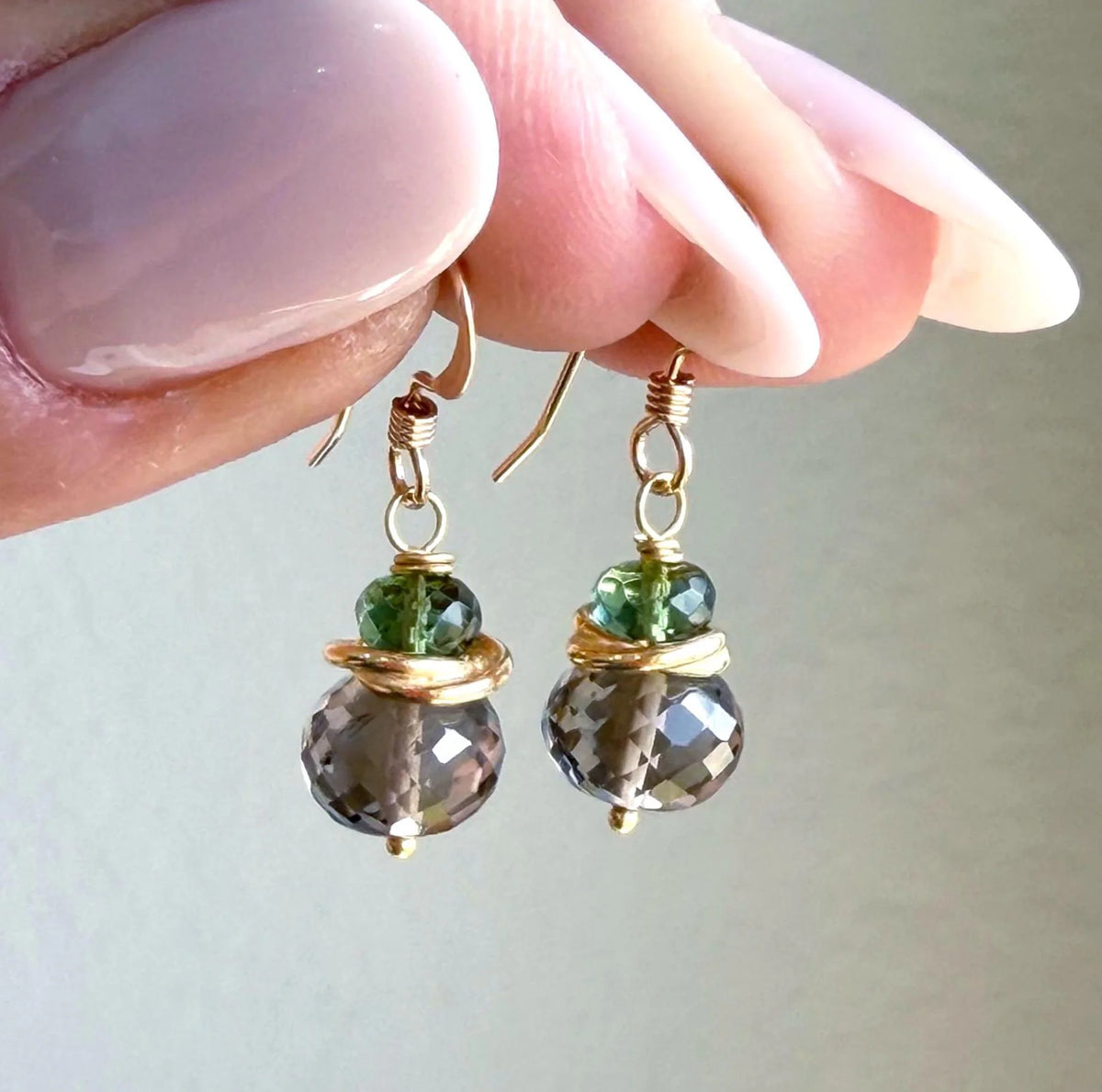Smokey Topaz and Green Topaz Minimalist Earrings