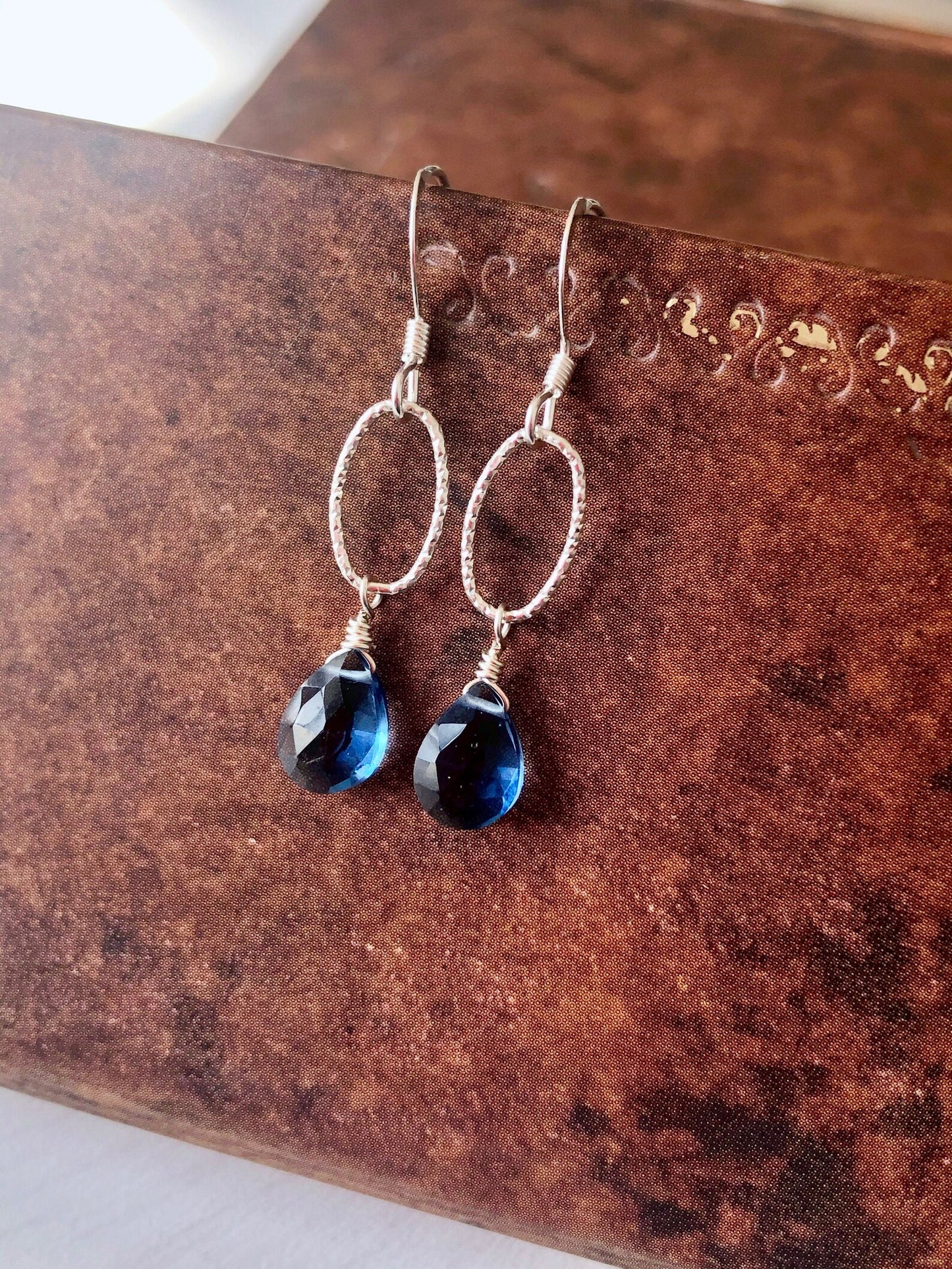 Blue Sapphire Teardrop Oval Link Earrings