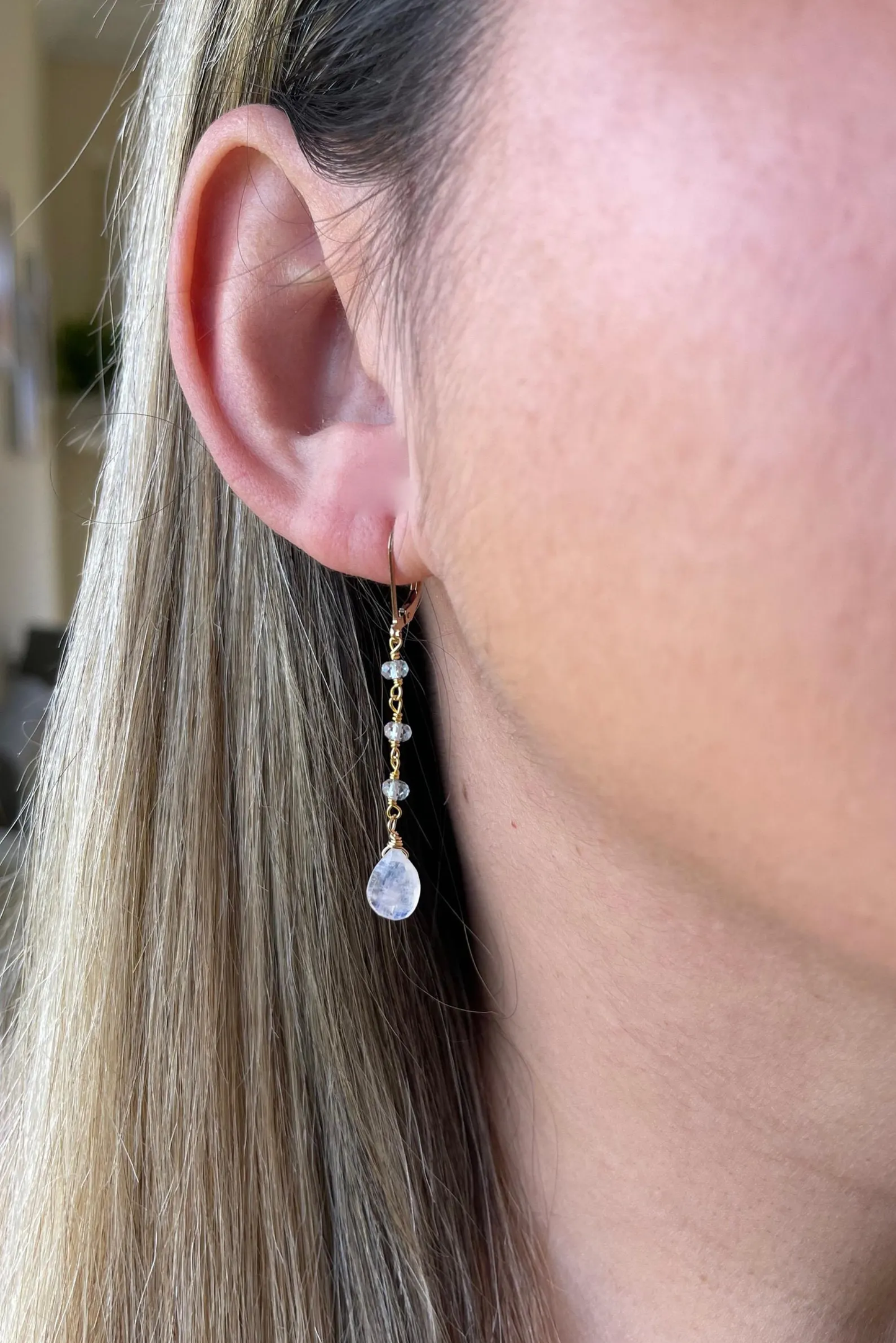 Moonstone and Aquamarine Dangle Earrings