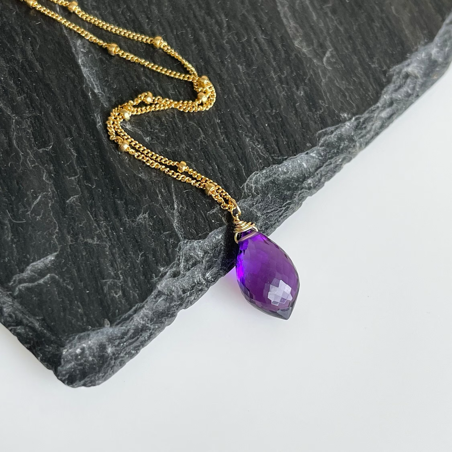 Amethyst Pointy Drop Necklace- February Birthstone